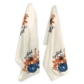 Set of 2 Grateful Printed Dish Towels Hand Towels Boho Tea Towels Multifunctional Stylish Absorbent Quick Dry Soft 18x28 inch 100% Cotton Blue &