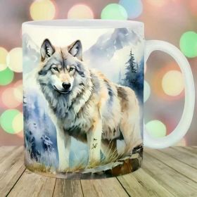1pc Ceramic Mug Watercolor Wolf Mug - Valentine'S Day Gift for Special Someone, Romantic